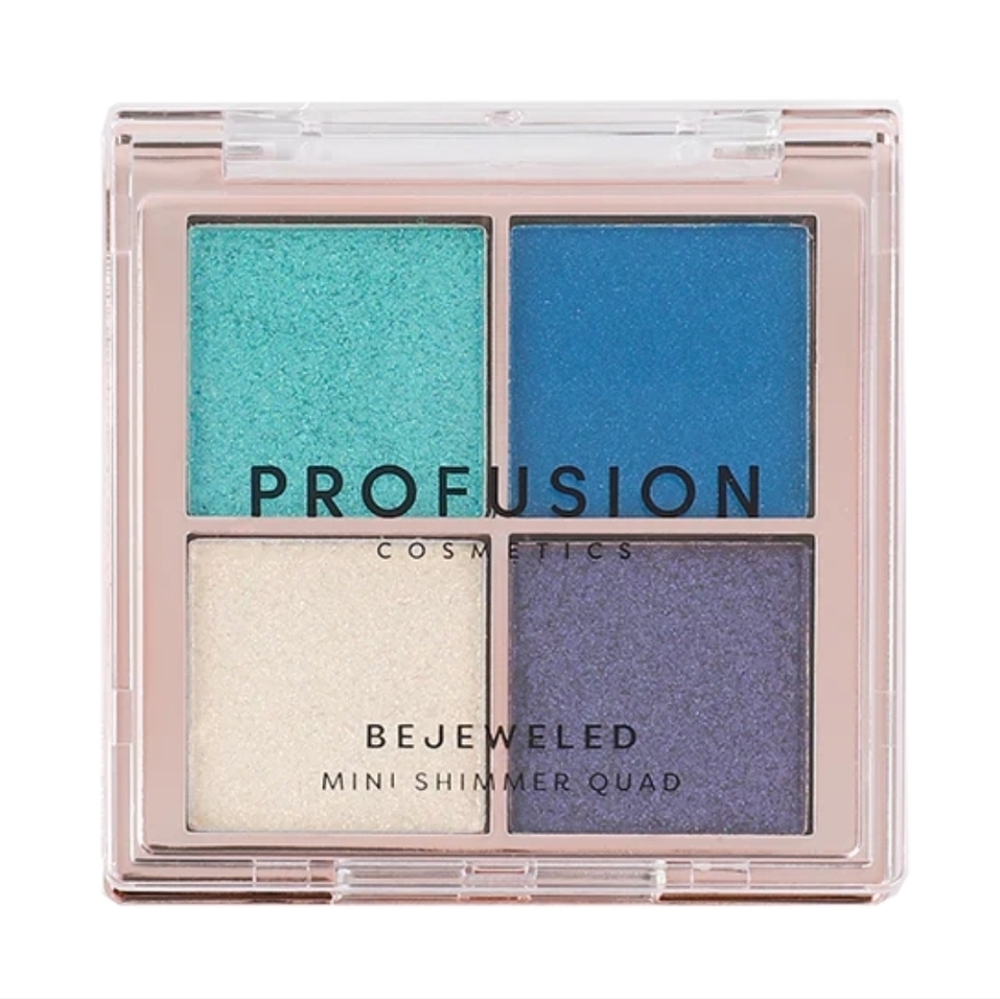 NEW~ Profusion Cosmetics Bejeweled Shimmer Quad Eyeshadow Palette - Blue & Gold